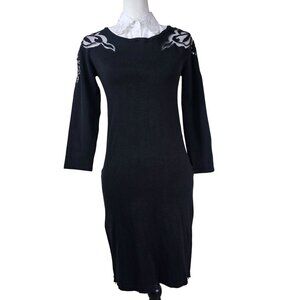 Anne Fontaine Sweater Dress Sz 8 Black 4 Removable Collars Timeless Quiet Luxury